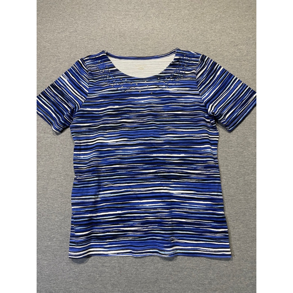 Women's Allison Daley Blue & White Striped Short Sleeve Shirt Size M/M
